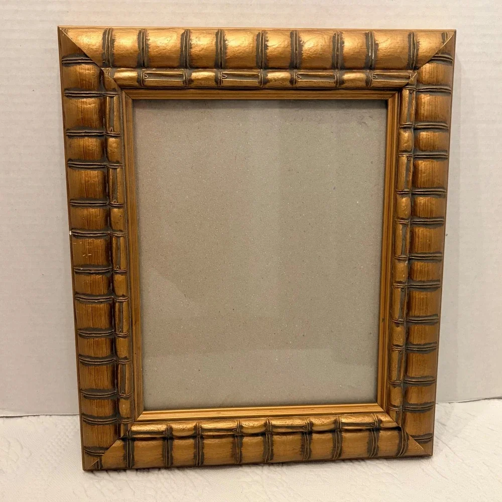 Vintage Gold Faux Bamboo Picture Frame 8x10 Hollywood Regency Gilt Decor